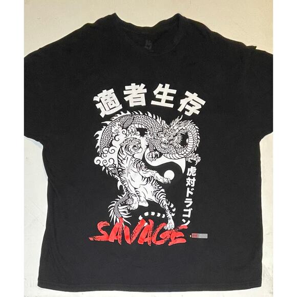 VTG Style Tiger vs Dragon Graphic T Savage Kanji Shirt Black XXL Streetwear Punk - Picture 1 of 8
